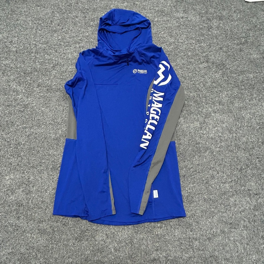 Magellan Fishing Hoodie Womens Size XS Blue Grey Boyfriend Fit Active Sun Shirt